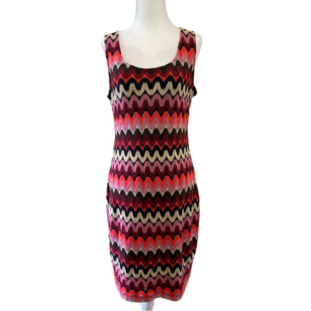 Calvin Klein Bodycon Dress Crochet Style Lined Dress Chevron Pattern Size 10